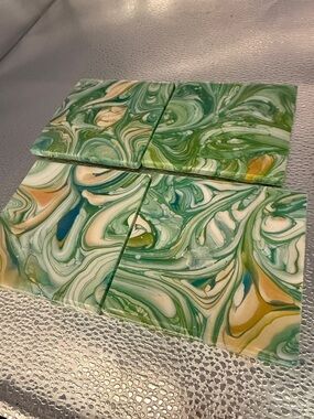 Handmade Green Swirl Acrylic Coaster Set - 4-Pack